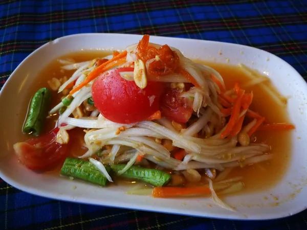 Tailândia Menu Favorito Chamada Somtum Isso Foi Salada Picante Mamão — Fotografia de Stock