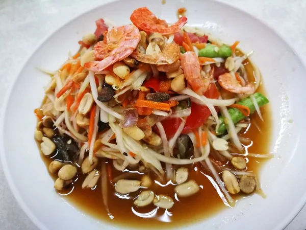 Thailandia Menu Preferito Chiamata Somtum Che Era Papaya Insalata Piccante — Foto Stock