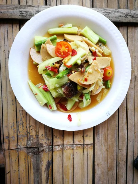 Thajsko Nejoblíbenější Menu Somtum Okurky Pikantní Salát — Stock fotografie