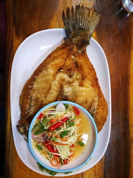 Deep Fried Snapper Fish Sauce Star Thai Food — Stock Photo, Image