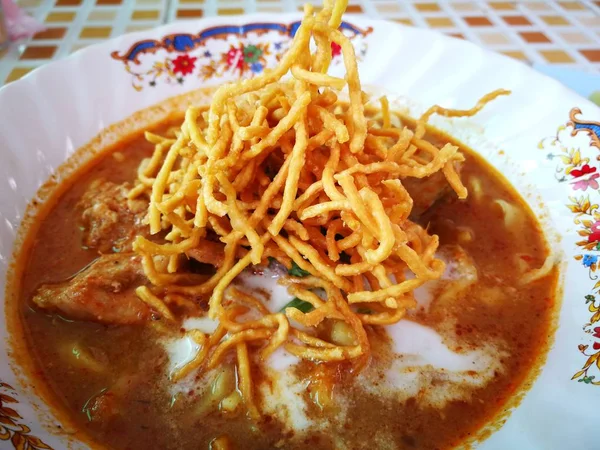 Khao Soi Рецепт Суп Лапшой Карри Курицей Известным Меню Севере — стоковое фото