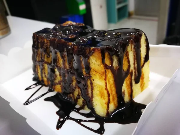 Сладкий Хлеб Гриль Маслом Шоколадный Соус Знаменитые Тайский Десерт — стоковое фото