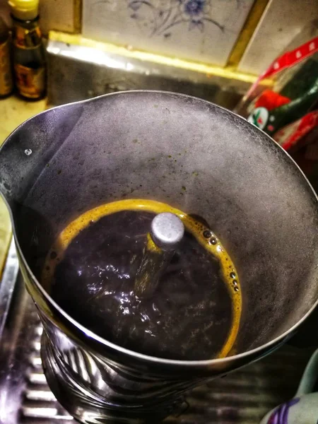 Egy Kávé Egy Kávé Pot Forró Víz — Stock Fotó