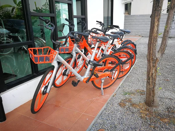 Orangefarbene Fahrräder vom Hotelservice — Stockfoto