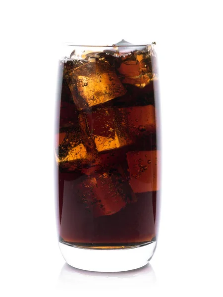 Cola Glas Mit Eiswürfeln Auf Weißem Hintergrund — Stockfoto