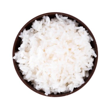 Beyaz arka planda bir kasede pirinç