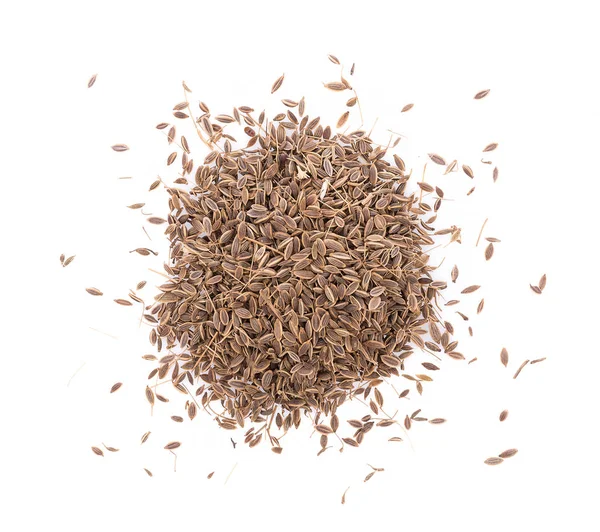 Pilha de sementes de alcaravia isoladas em fundo branco — Fotografia de Stock