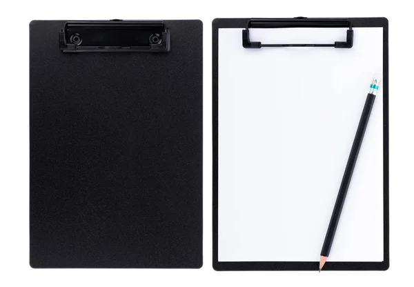 Blank paper on black clipboard with space on white background — Stock Photo, Image