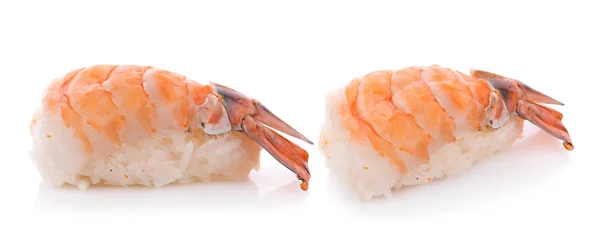 Closeup garnalen sushi geïsoleerd op witte achtergrond — Stockfoto