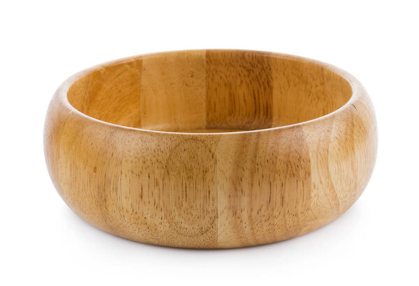 wooden bowl isolated on white background