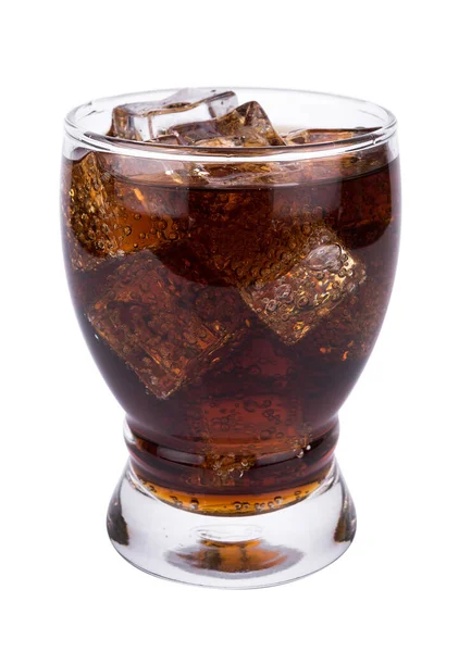 Cola Glas Mit Eiswürfeln Auf Weißem Hintergrund — Stockfoto