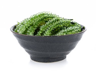 Beyaz arka planda deniz yosunu (yeşil havyar).