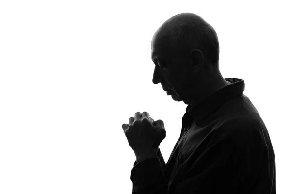 Senior Elderly Praying Man Silhouette White Background — Stock Photo, Image