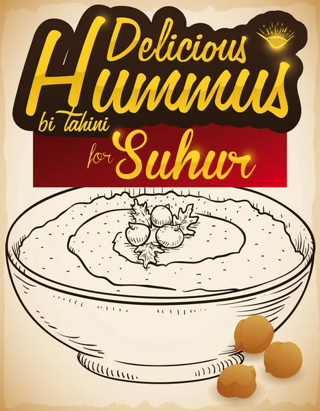 Chickpeas 그릇에 식사와 라마단 Suhur 식사를 스타일 — 스톡 벡터