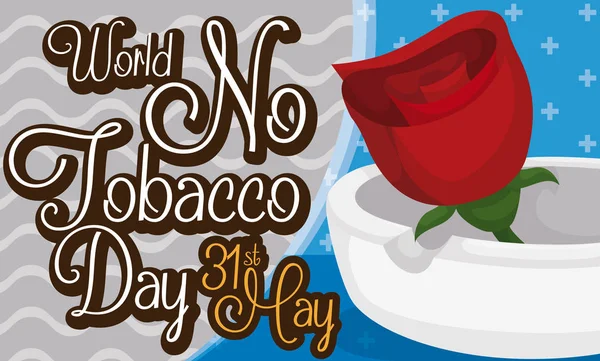 Banner Red Rose Ashtray Greeting Message World Tobacco Day Celebration — Stock Vector