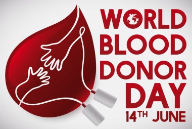 14 Haziran Dünya kan donör günü sırasında teşvik kan bağış olaylar kan torbası elle Amerika gibi kırmızı damla.