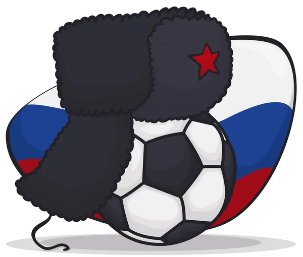 Παραδοσιακά Ushanka Ρωσικά Καπέλο Πάνω Από Μπάλα Ποδοσφαίρου Και Υπογράψει — Διανυσματικό Αρχείο