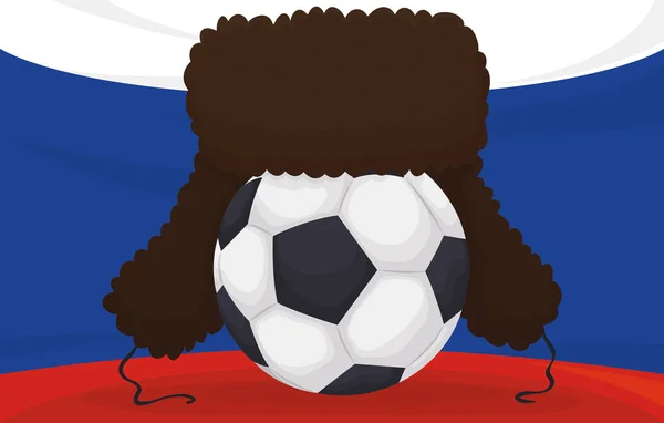 Sombrero Ushanka Tradicional Pelota Fútbol Sobre Los Colores Rusos Fondo — Vector de stock