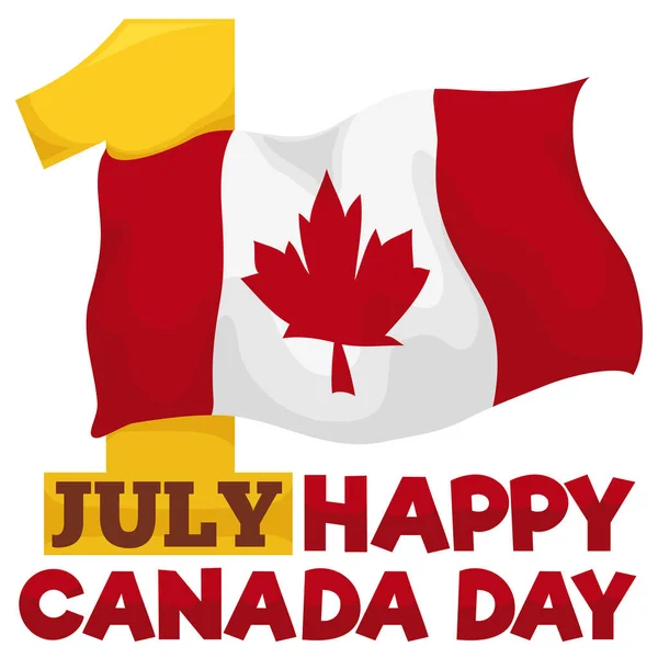 Affisch Med Ett Gyllene Nummer Ett Med Viftande Kanadensisk Flagga — Stock vektor