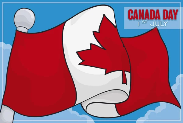 Поднятый Канадский Флаг Хороший День Облаками Праздновании Дня Канады Июля — стоковый вектор