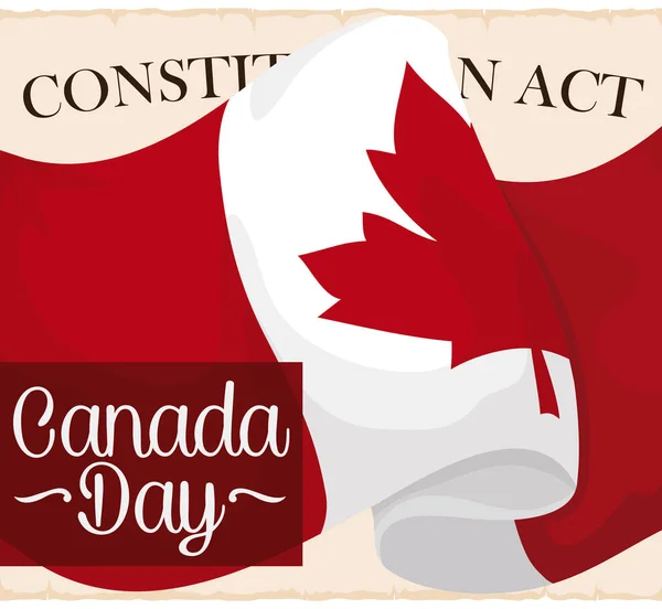 Памятный Плакат Флагом Канады Над Свитком Ознаменование Дня Конституции Канады — стоковый вектор
