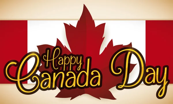 Знамя Красным Кленовым Листом Канадской Ленте Золотое Приветствие Случаю Дня — стоковый вектор