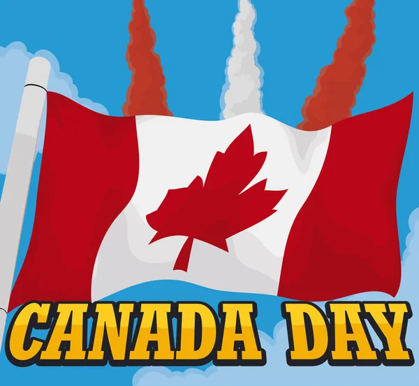 Vacker Dag Med Airshow Demonstration Och Kanadensisk Vajande Flagga Firar — Stock vektor