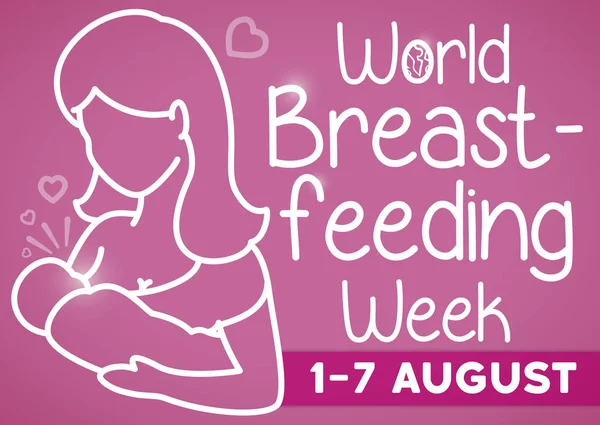 海报与爱妈妈剪影轮廓风格 抱着她的孩子和母乳喂养在世界母乳喂养本周 — 图库矢量图片