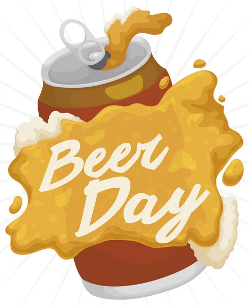 Affiche Avec Une Délicieuse Bière Renversée Sur Boîte Formant Message — Image vectorielle