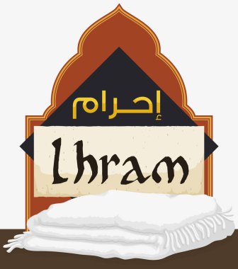 Rhombus işareti, kaydırma ve ihram giysileri hac kutlamaları sırasında giyilmelidir hazır ile tasarım poster Arapça ile.