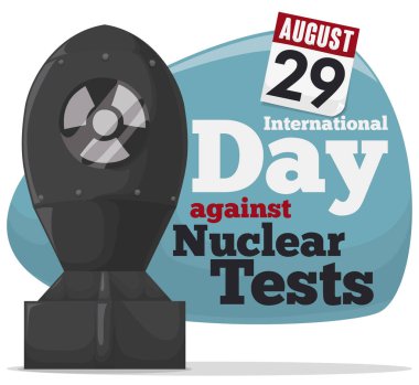 Disarmed bomb and loose-leaf calendar reminding at you the treat of nuclear and war weapons during International Day Against Nuclear Tests. clipart