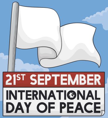 Uluslararası barış günü kutlama 21 Eylül için sallanan bayrak ve gökyüzü görünümü ile gevşek yaprak takvim gibi Hatıra işareti.