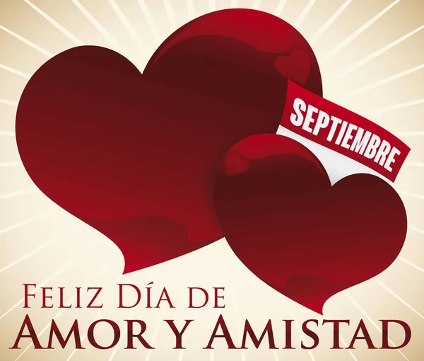 Fényes Piros Szívek Előmozdítása Szeptember Hogy Megünnepeljük Kolumbiai Nap Szerelem — Stock Vector