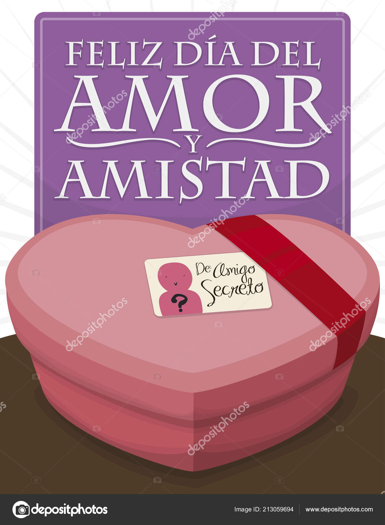 Gift box with heart shape for the secret friend game during the celebration of Love and Friendship Day (written in Spanish). — Vector by PenWin
