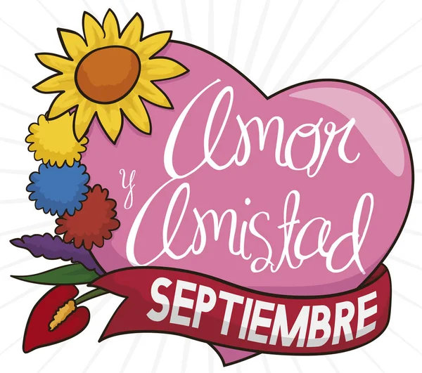 Bela Flor Com Cores Bandeira Colombiana Nos Pompons Coração Rosa — Vetor de Stock