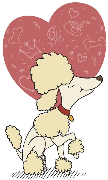 内部にはいたずら書きと大きな心で犬コンテストを愛する優雅なスタンダードプードル — ストックベクタ