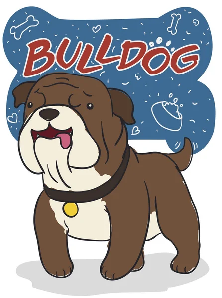 Aranyos Bulldog Vicces Buta Arca Üdvözlés Jele Doodle Stílus Finom — Stock Vector