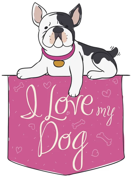 Cute French Bulldog Resting Pink Sign Showing True Love Owner — Stock Vector