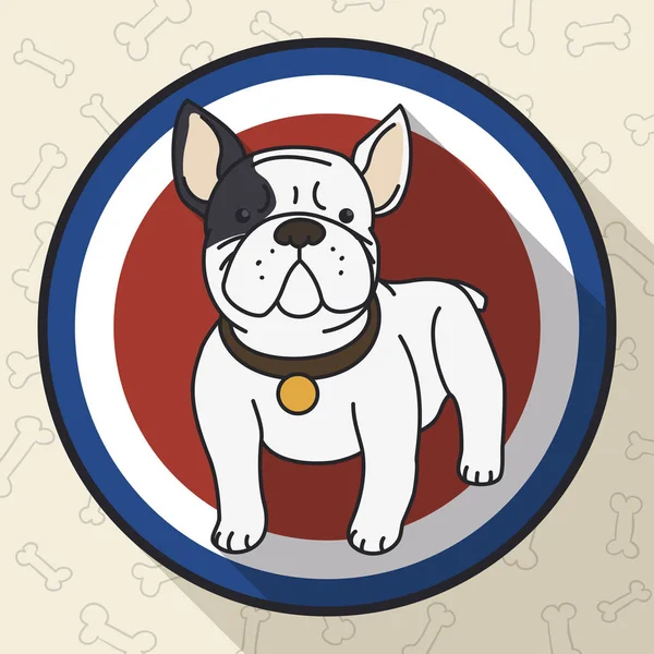 Bouton Rond Aux Couleurs France Mignon Bouledogue Français Design Plat — Image vectorielle