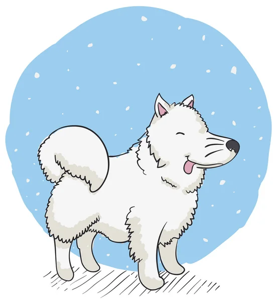 Niedliche Samowar unter dem Schnee mit herausgestreckter Zunge, Vektorillustration — Stockvektor