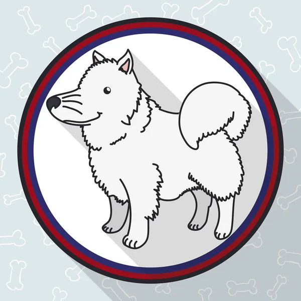 Botón con perro desplegado en estilo plano y sombra larga, ilustración vectorial — Vector de stock