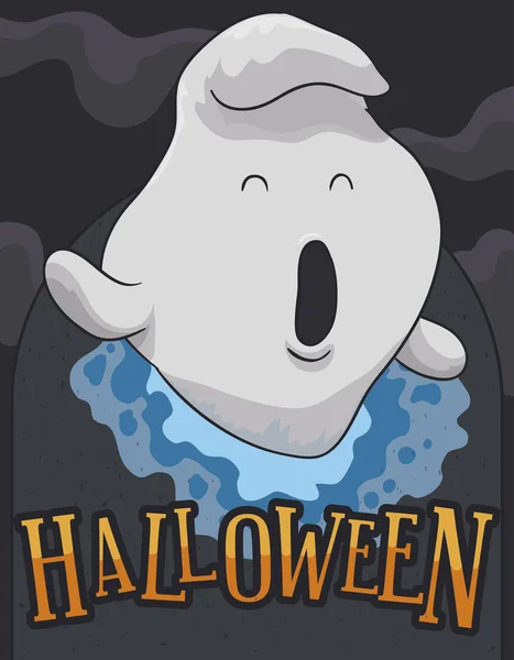 Fantasma Lindo Despertando Para Noche Halloween Una Tumba Través Vórtice — Vector de stock