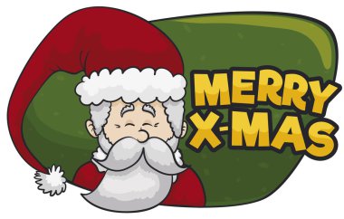 Geleneksel giysileri ile Noel Baba ve Noel kutlaması için bir tebrik işaret içinde uzun bir şapka gülümseyen.
