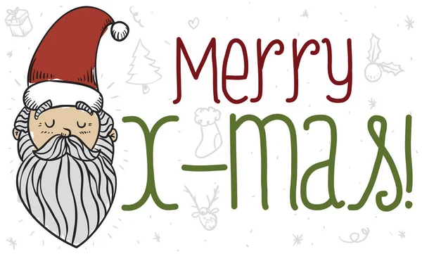 Heiterer Weihnachtsmann Der Über Weihnachten Nachdenkt Geschenkübergabe Weihnachtsbaum Stechpalmen Rentiere — Stockvektor