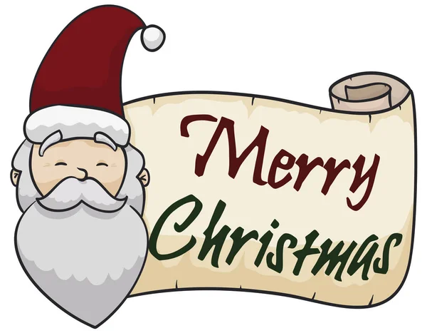 Feliz Santa Claus Con Rollo Saludo Deseándole Una Feliz Navidad — Vector de stock