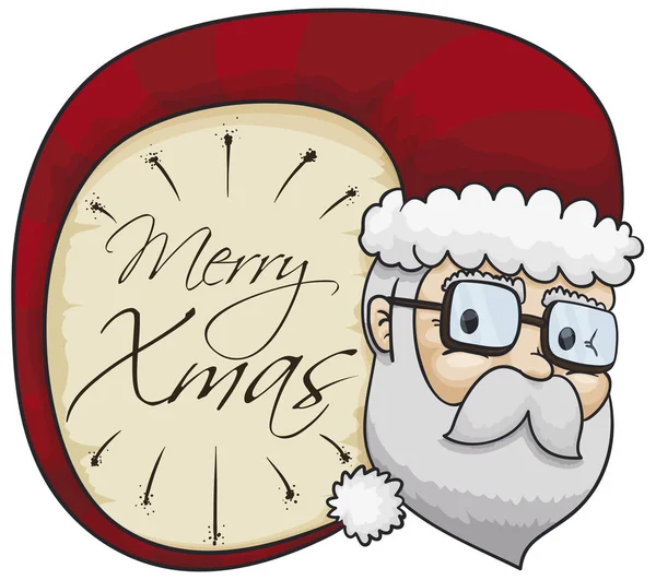 Weihnachtsmann Mit Schicker Brille Und Langer Roter Mütze Die Eine — Stockvektor
