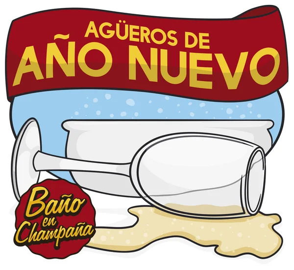 Rappresentazione Della Colombia Presagio Nuovo Anno Champagne Bagno Con Vetro — Vettoriale Stock