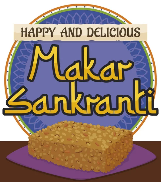 Στρογγυλό Κουμπί Προωθώντας Τον Εορτασμό Της Makar Sankranti Φεστιβάλ Ένα — Διανυσματικό Αρχείο