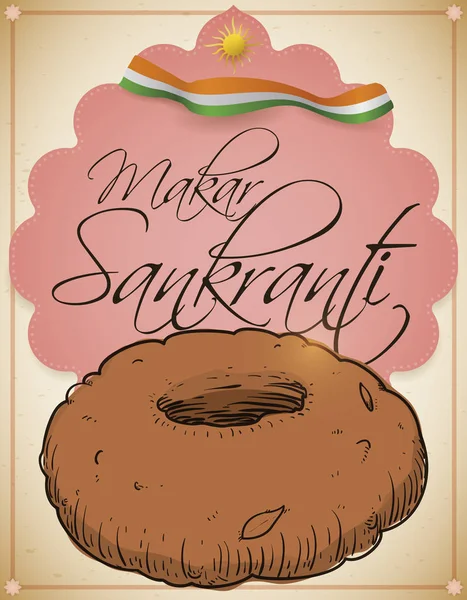 Delicioso Medu Vada Tipo Donut Índia Com Sinal Fita Como —  Vetores de Stock