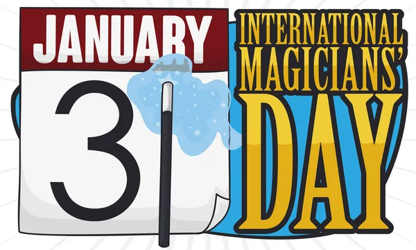 Banner Clever Loose Leaf Calendar Reminder Date International Magicians Day — Stock Vector
